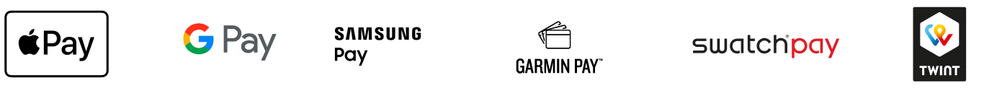 Logos verschiedener digitaler Zahlungsdienste in einer Reihe.