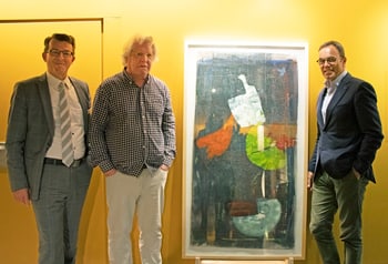 Von links nach rechts: Werner Gut (Mitglied der Geschäftsleitung), Fritz Sauter und Stephan Kuhn (Präsident Kunstverein Schaffhausen) Vernissage Fritz Sauter bei der Schaffhauser Kantonalbank